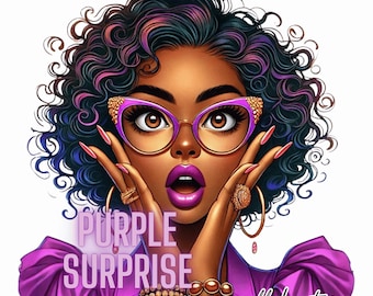 Vibrant Purple Surprised Women PNG Images for Sublimation - Perfect for Mugs, Tumblers, Journals - Set of 53 Unique Designs