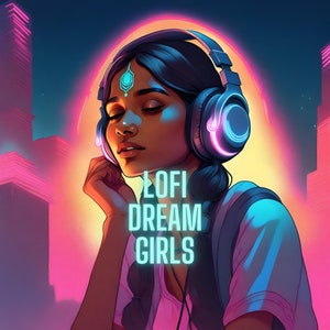 Lot Lofi Dream Girls with Headphones Neon PNG - 20 images pour les mélomanes, thème néon, designs ludiques et futuristes