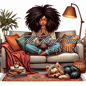 Betende Afroamerikanerfrau Digital Art: Serene Home Decor (PNG-Bilder, Sofort Download