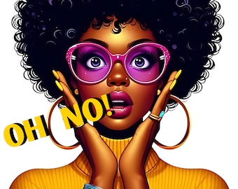 Oh No! #2  Surprised African American Woman Bright Colored Rainbow PNG Image Collection for Digital Art and Sublimation Crafts - Set of 31