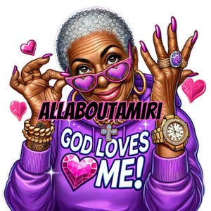 God Loves Me Vibrant Purple & Blue African American Woman Sublimation Designs - Set of 32 PNG Images