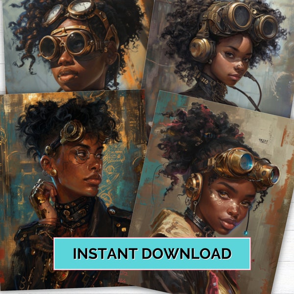 Steam Punk Art Afro African American PNG Images - Digital Download Collection