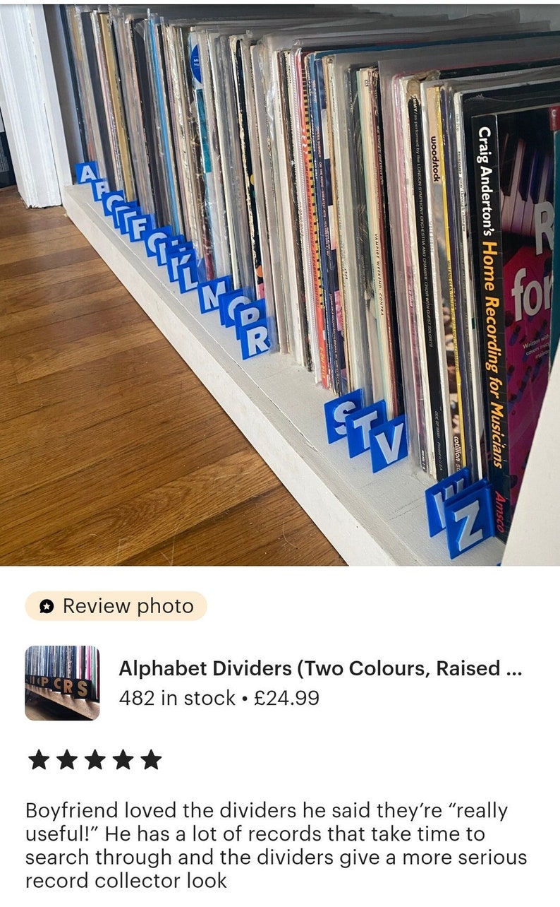 Alphabet Dividers Two Colours, Raised Letters for Vinyl Records, CDs, Books, DVDs A-Z image 7