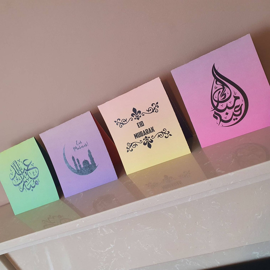 ombre eid cards 4 pack personalised cards ramadan eid etsy