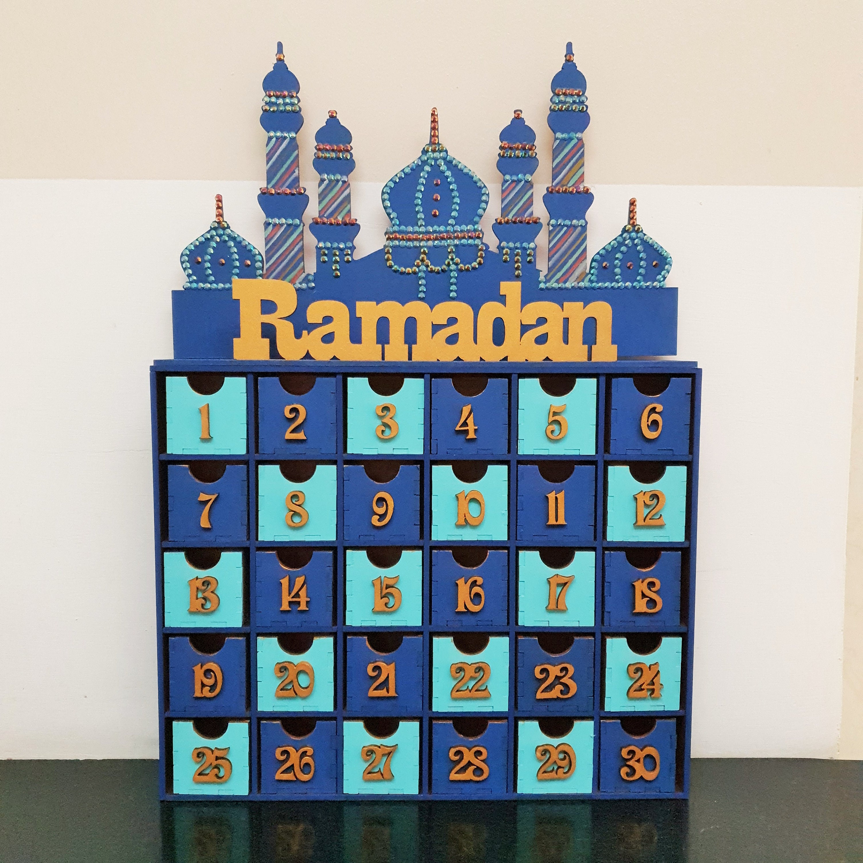 GIMOCOOL Calendrier de l'Avent Ramadan en bois, 2023 du compte à rebours  l'Aïd Ramadan, Ornement Moubarak faire soi-même, artisanal décoratio