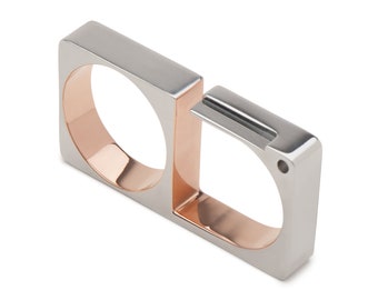 Erő - Anillo de 2 dedos - Original con incrustaciones de oro rosa