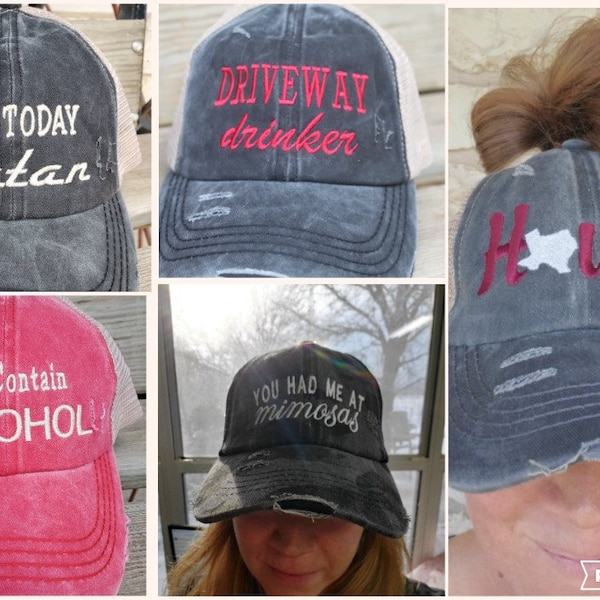 PRICE DROP!! CC Brand High Pony Washed Mesh Back Cap, Custom Design, Embroidered, Distressed Trucker, Personalized, Monogram, Name