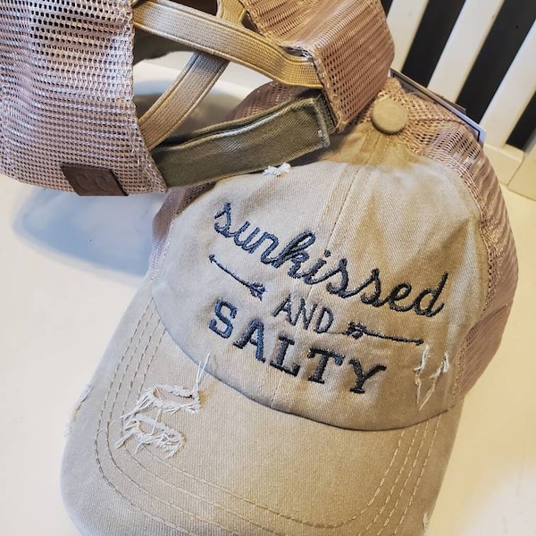 Sunkissed & Salty, C.C. Casquette haute de marque Criss Cross, brodée à personnaliser, Distressed Trucker, baseball, Camo