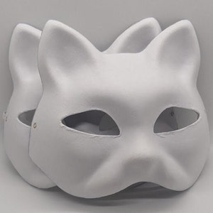 Two Blank/Plain Paper Mache Cat/Fox Masks With Mesh. Now includes mesh for eyes! Works Well for Making your own Therian Masks!