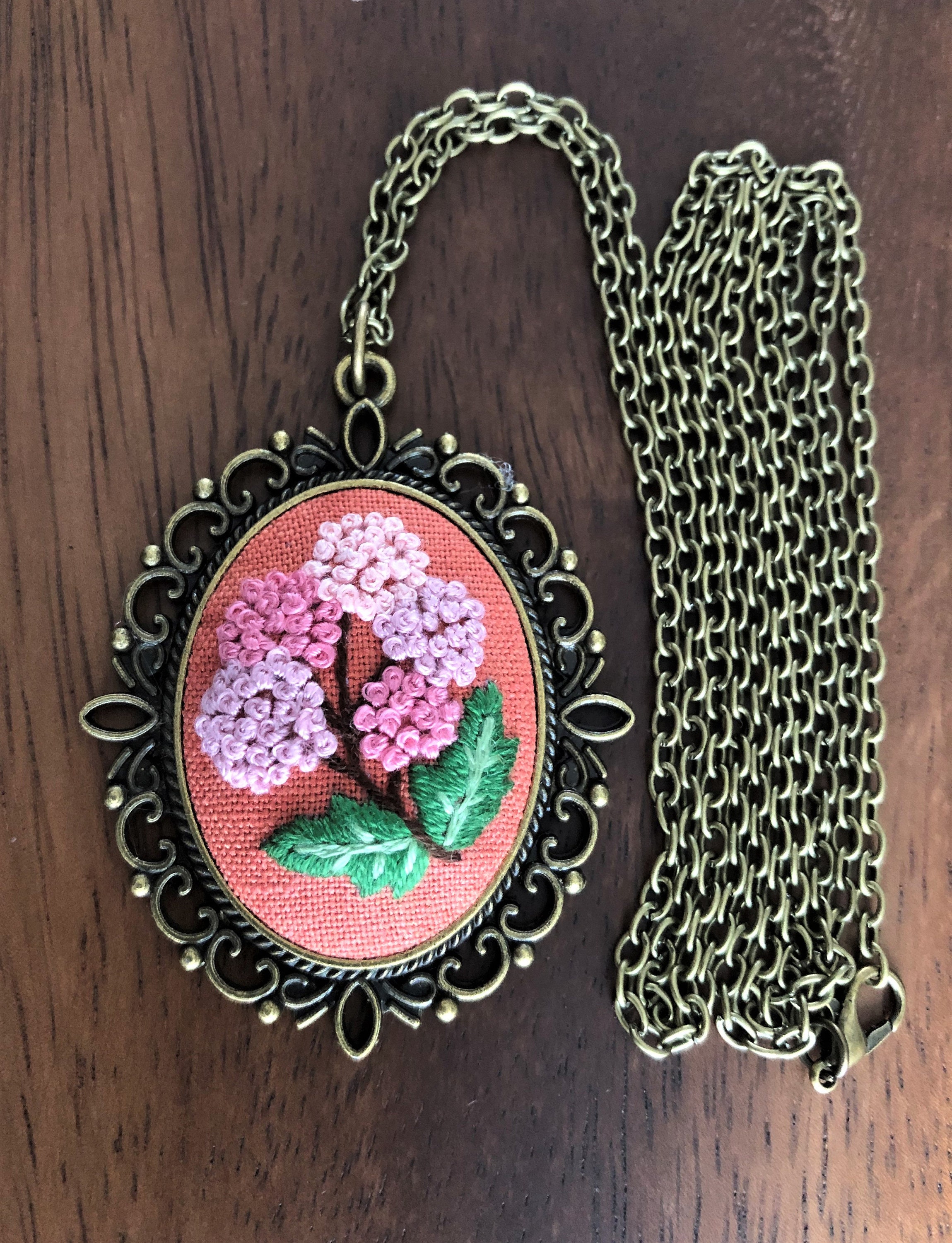 Floral Embroidered Pendant Necklace Retro Embroidered Pendant Etsy