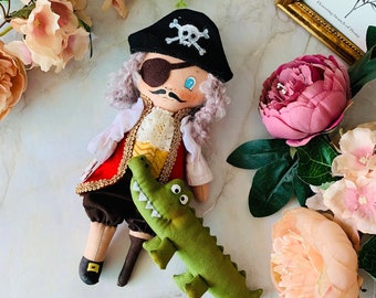 PDF Doll Sewing Pattern / Rag Doll Captain Hook & Crocodile / vintage style /instant download