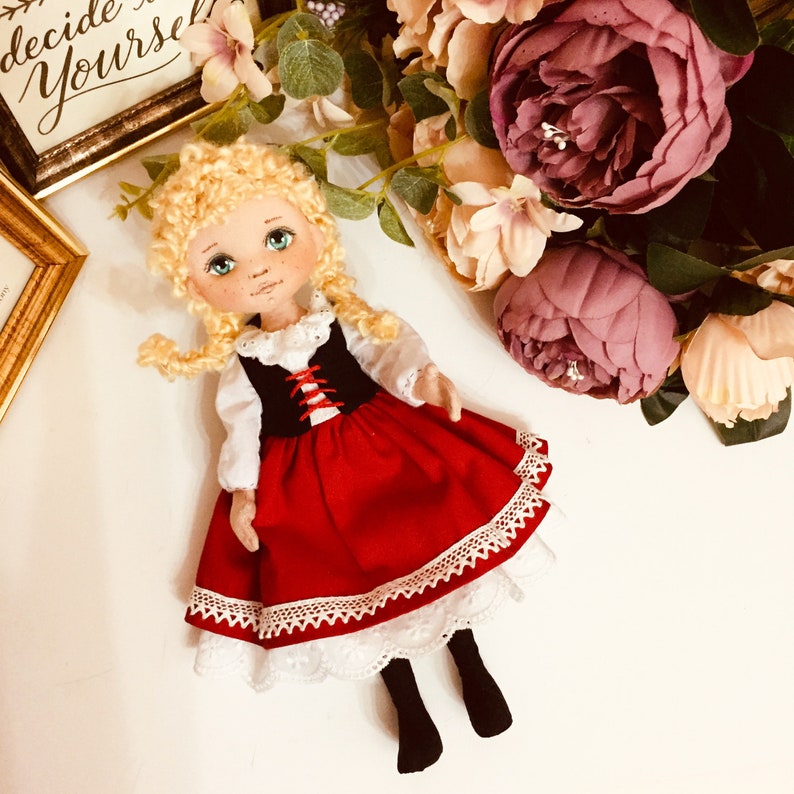 PDF Doll Sewing Pattern Little doll red vintage style instant download cloth doll pattern