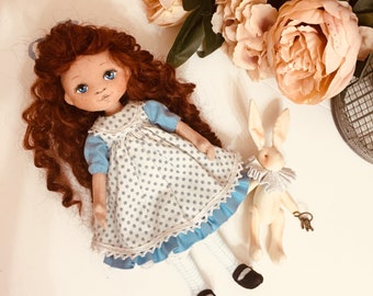 Patrón de costura para muñeca de trapo de 25 cm, Alicia y el conejo vintage (patrón PDF)