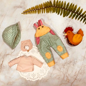 PDF Doll Cloth Sewing Pattern / Little doll cloth Farmer & Chicken / vintage style /instant download / doll cloth pattern /unique