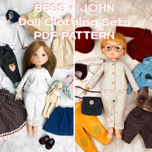 PDF Doll Sewing Pattern / KID doll Bess & John Clothing Sets / Instant download /cloth doll pattern