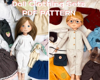 PDF Doll Sewing Pattern / KID doll Bess & John Clothing Sets / Instant download /cloth doll pattern