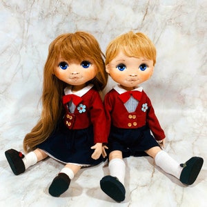 PDF 人形縫製パターン / 43 cm 人形カップル / ビンテージ スタイル / 即時ダウンロード / 布製人形パターン