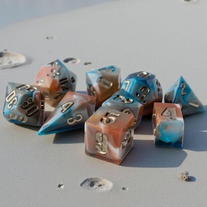 Reefs of the Aqua Veil | Ocean Coral Sharp Edge Dice Set | DnD Dice | Nautical Fantasy Dice | Polyhedral Reef Dice | Moonveil Relics