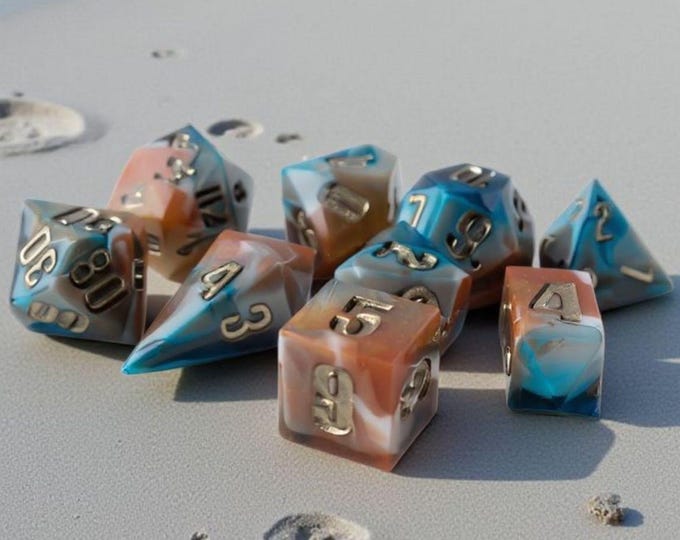 Reefs of the Aqua Veil | Ocean Coral Sharp Edge Dice Set | DnD Dice | Nautical Fantasy Dice | Polyhedral Reef Dice | Moonveil Relics