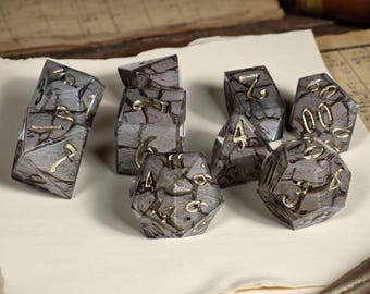 Veilwalker’s Causeway Dice Set – Sharp Edge Resin RPG Dice, Gold Veined Cobblestone DnD Dice by Moonveil Relics