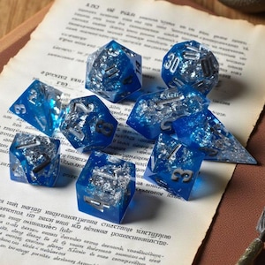 Frostborne Depths Sharp Edge Dice Set - Handmade RPG Dice with Silver Foil, Crystal Shard or Triangle D4 Options