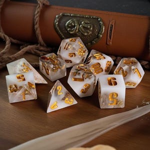 Opulent Winds Sharp Edge Dice Set - Handmade RPG Dice with Gold & Elemental Foil Inclusions