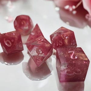Glassy Rose Blooms, dice set, Sharp Edge Dice set, RPG Dice Set