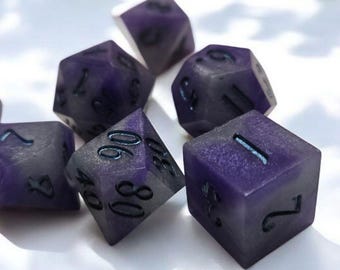 Velvet of the Veil | Sharp Edge Resin Dice Set | Purple & Ash Polyhedral Dice | DnD Dice Set | Moonveil Relics