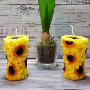 Little Sunflower Pillar, Candle (3 inches tall. 1.5 inches wide) Set of 2