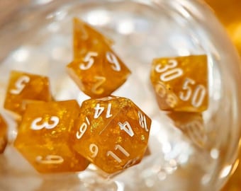 Gold - Elemental Orbs, Dice set, Sharp Edge Dice set, RPG Dice Set