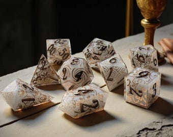 Sanctum Shards Dice Set - Sharp Edge Resin Polyhedral Dice with Golden Runes