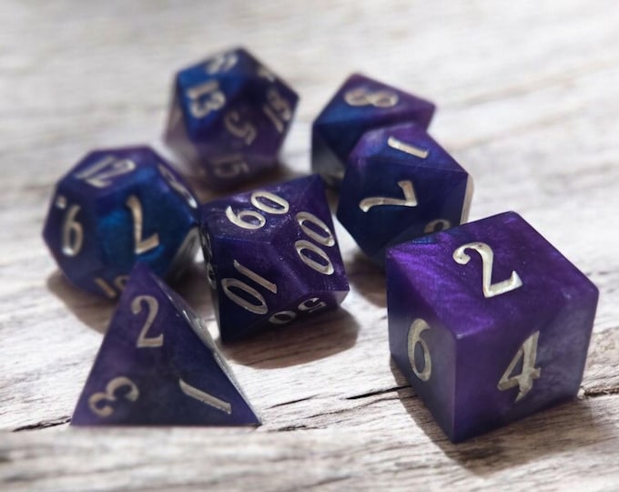Fierce Indigo Orbs, dice set, Sharp Edge Dice set, RPG Dice Set