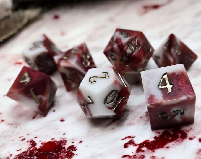 Sanguine Marble, dice set, Sharp Edge Dice set, RPG Dice Set