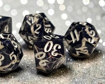 New* Roots of the Astral Hollow | Sharp Edge Resin | Navy Blue & Silver Branch Dice | DnD Dice Set|Celestial Root Polyhedral Dice|Moonveil