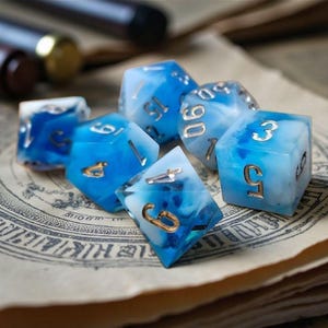 Leviathan Tears Dice Set - Sharp Edge Blue Resin RPG Dice, Ocean Fantasy Polyhedral Dice for DnD, Pathfinder and TTRPGs