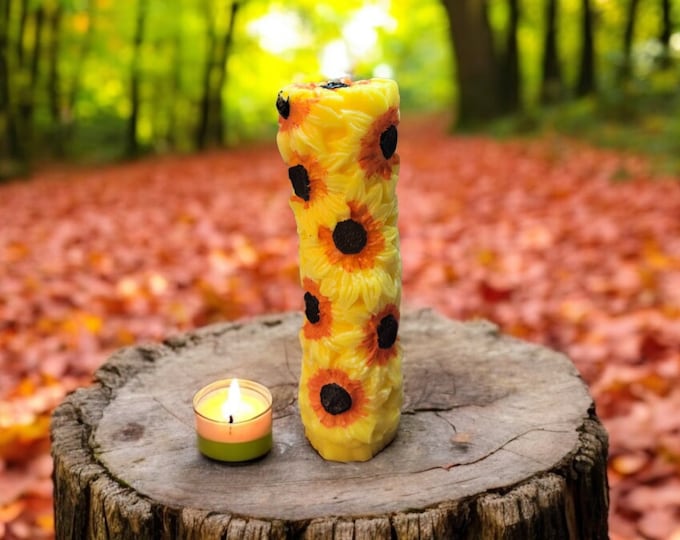 NEW Tall Sunflower Pillar, Candle (6 inches tall. 1.5 inches wide) Set of 1-2  / Best Seller