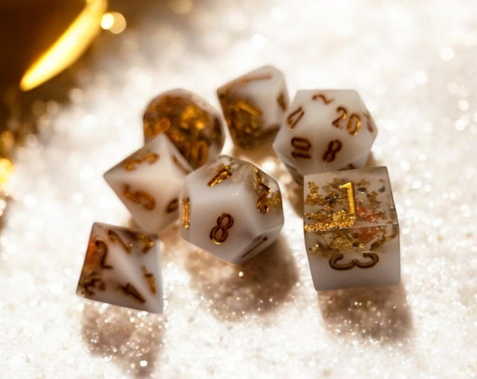 Milky Gold - Fusion shards, dice set, Sharp Edge Dice set, RPG Dice Set