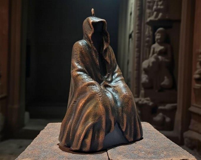 Veilbound Shade | Hand-Painted Hooded Figure Candle | Gothic Decor | Soy & Recycled Wax Unscented Candle | Moonveil Relics