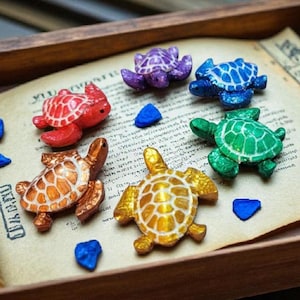 Sentinels of the Veil-Tide | Hand-Painted Resin Turtle Figurines (Set of 6) | Coastal Home Decor | Ocean Gift | Sea Turtle Collectible | Moo