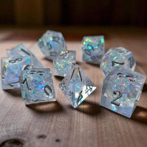 Aurora&#39;s Tears Dice set - Sharp Edge Polyhedral RPG Dice for D&D, Pathfinder, and TTRPGs