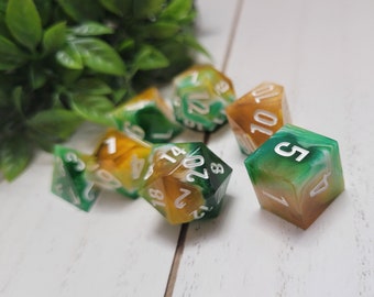 The willow amber effect, Dice Set, Sharp Edge Dice set, RPG Dice Set