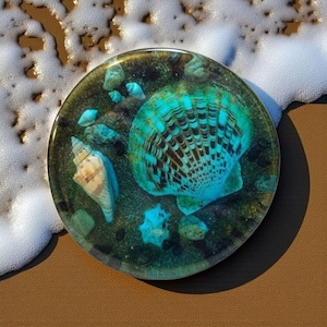 Ventana del Mar Éter / Arte de resina para amantes del océano con conchas y arena reales / Decoración costera de playa / Exhibición de pared náutica / Regalo oceánico hecho a mano