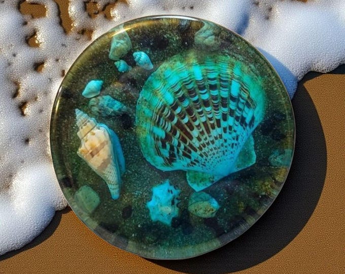 Window of the Aether-Sea | Ocean Lovers Resin Art with Real Shells & Sand | Coastal Beach Décor | Nautical Wall Display | Handmade Ocean Gif