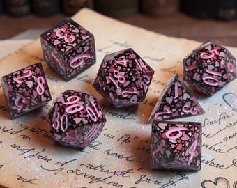 New*Heartbound Reliquary | Handmade Resin Dice Set | Pink Heart Dice | Romantic D&D Dice | Gothic Fantasy RPG Dice | Valentine's Gift | Moon