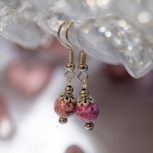 Boucles d&#39;oreilles Impression Jaspe, Pierres précieuses, 925