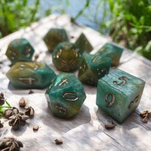 Woodland Seeds, dice set, Sharp Edge Dice set, RPG Dice Set