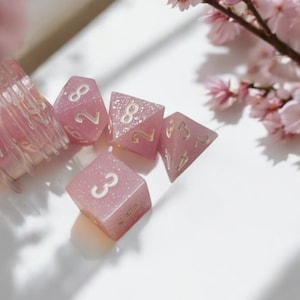 Shimmering Cherry Blossoms, Dice Set, Sharp Edge Dice set, RPG Dice Set