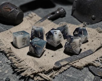 New*Whispersteel Aegis | Frosted Steel Resin Dice Set | DnD Dice | Dual Tone Polyhedral Dice | Knight Inspired RPG Dice | Moonveil Relics
