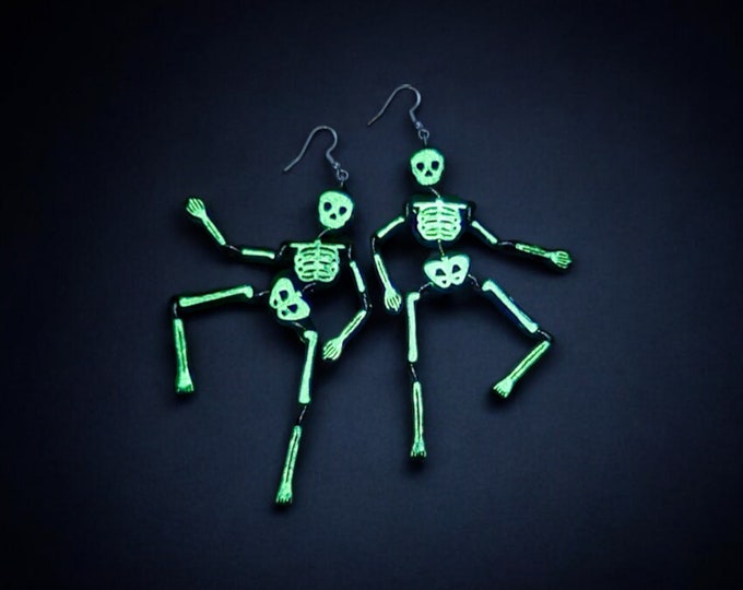 Dancing skeletons, Resin, 925 Silver, Dangling Earrings