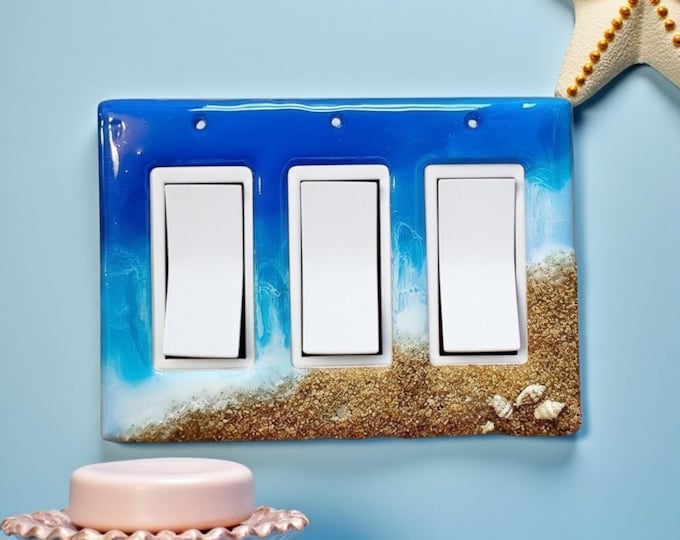 Crashing Waves Resin Ocean Switch Cover - Beach Coastal Wall Plate with Seashell & Sand Decor